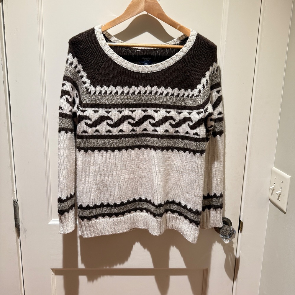 Fair Isle Alpine‎ Nordic Chunky Knit Sweater Womens M Ski Lodge Cozy Brown Cream